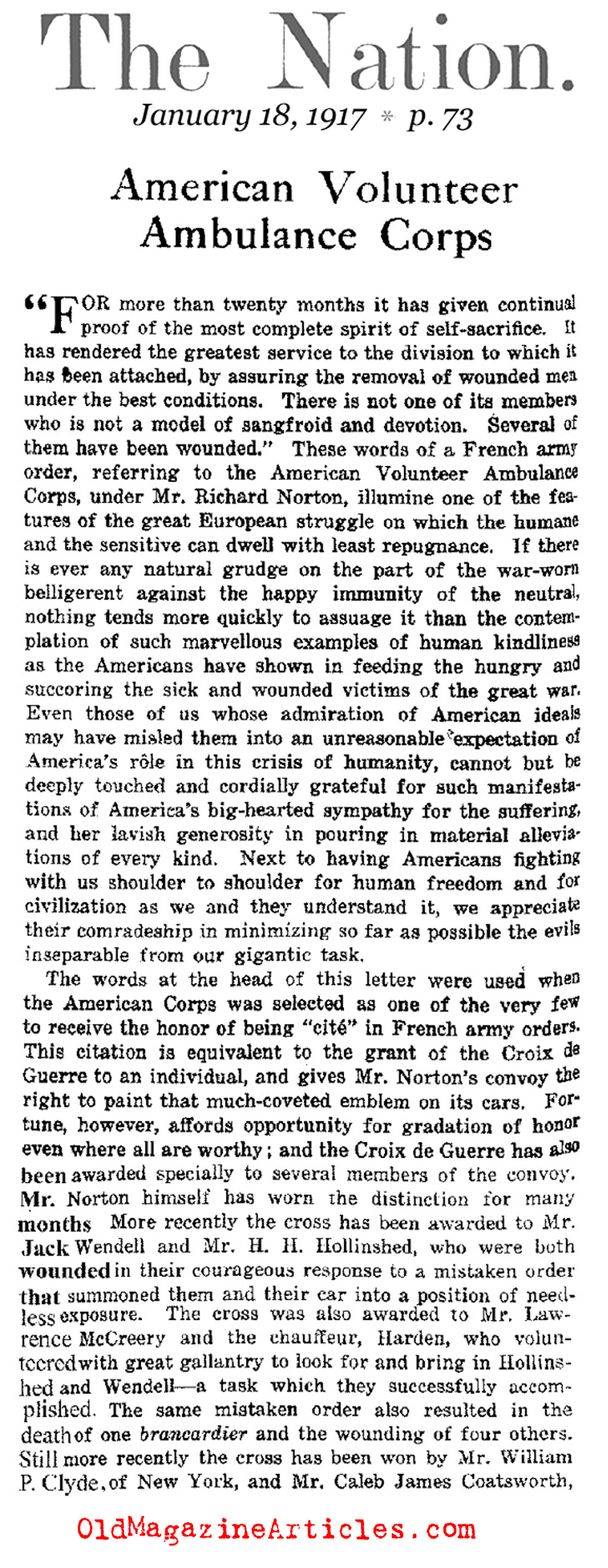 The American Volunteer Ambulance Corps (The Nation, 1917)